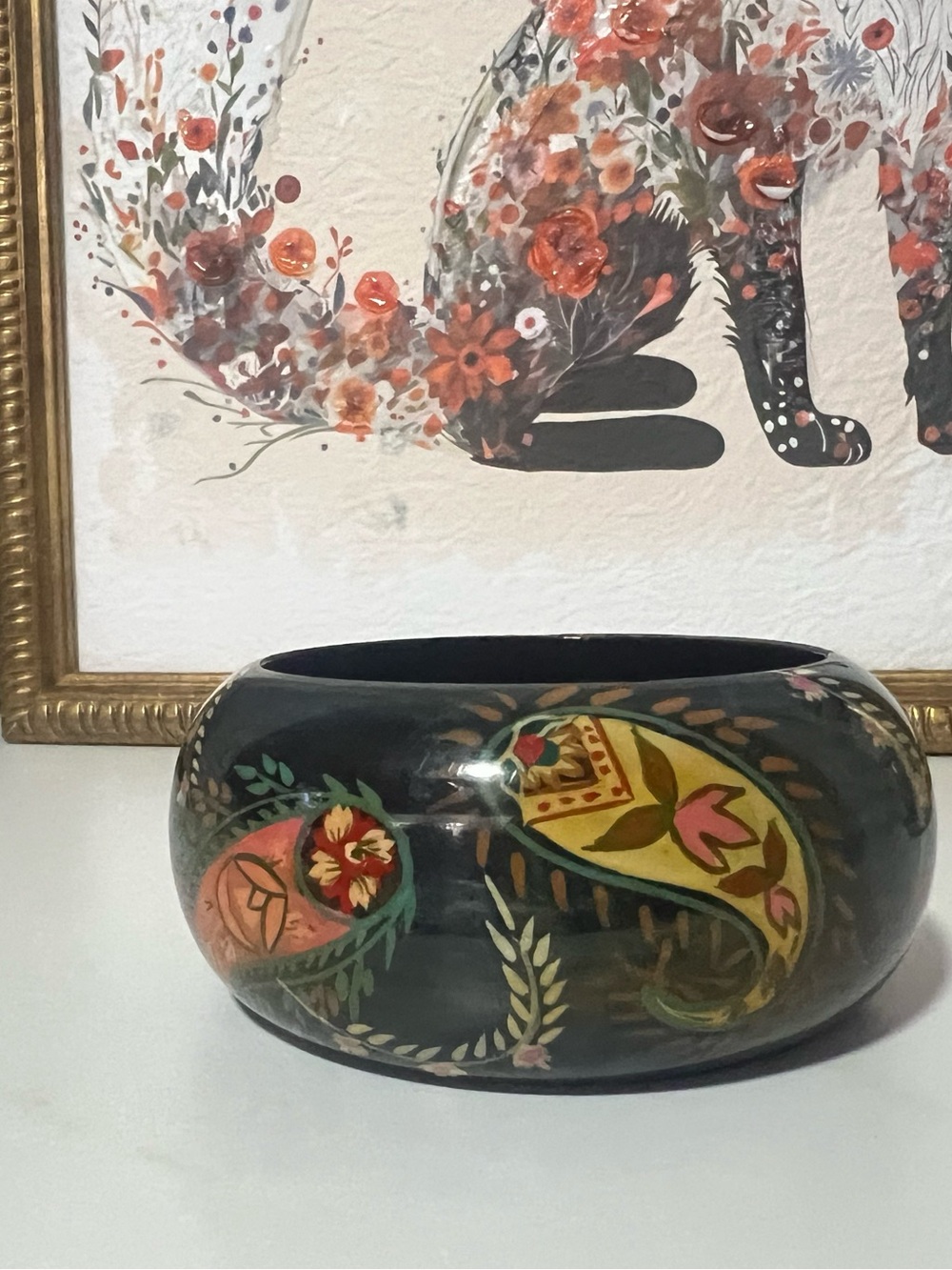 Hand-Painted Floral Black and Pink Decorative Bracelet - Picture 6 of 6